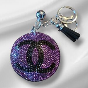 Purple Designer Double C Bag Charm Keychain
